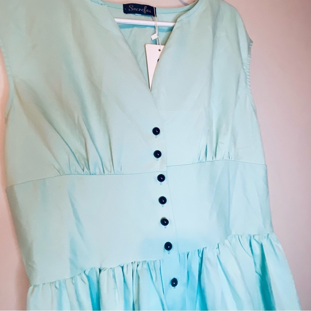 NWT Retro Vintage Inspired Chic Mint Green Sleeveless Midi Dress - Picture 3 of 11